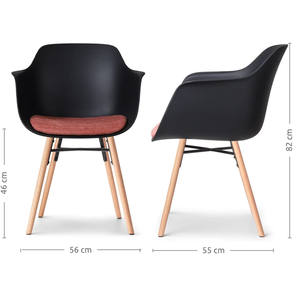 Nolon Nena-Liz eetkamerstoel zwart met terracotta rood zitkussen - houten onderstel