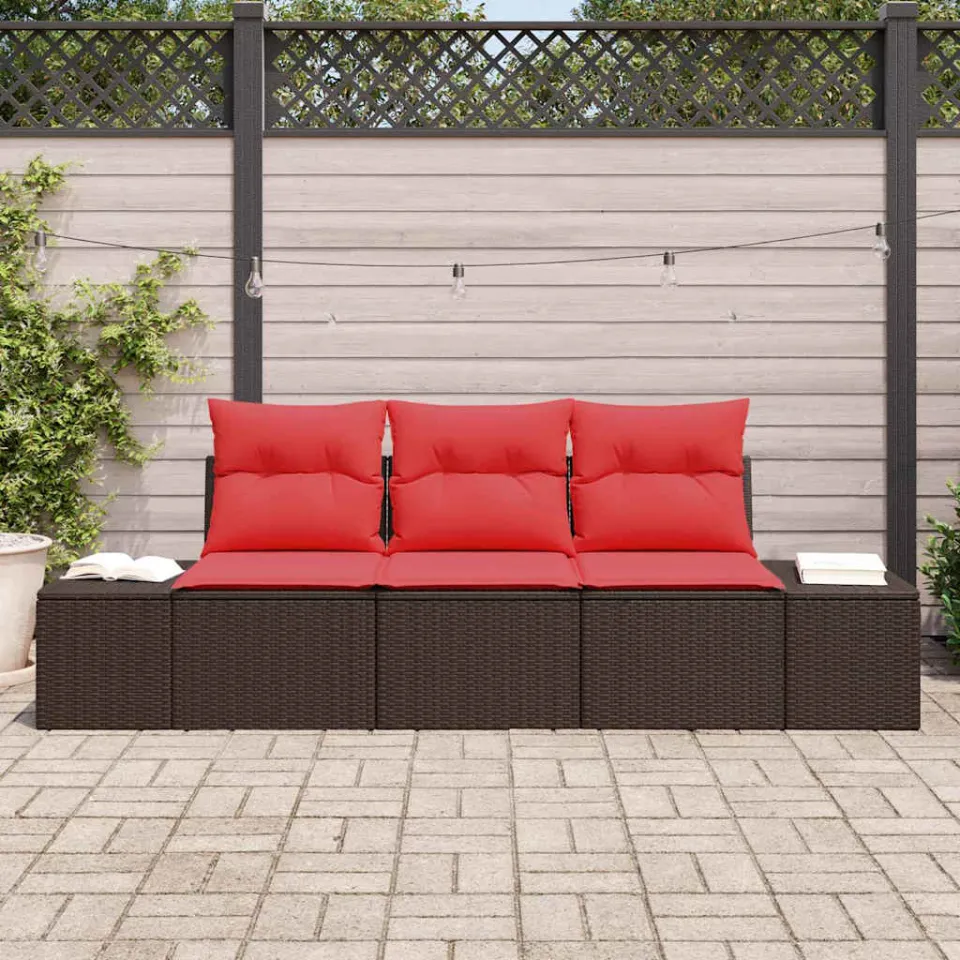 vidaXL Tuinbankenset 3 st Bruin en Rood poly rattan, foto 3