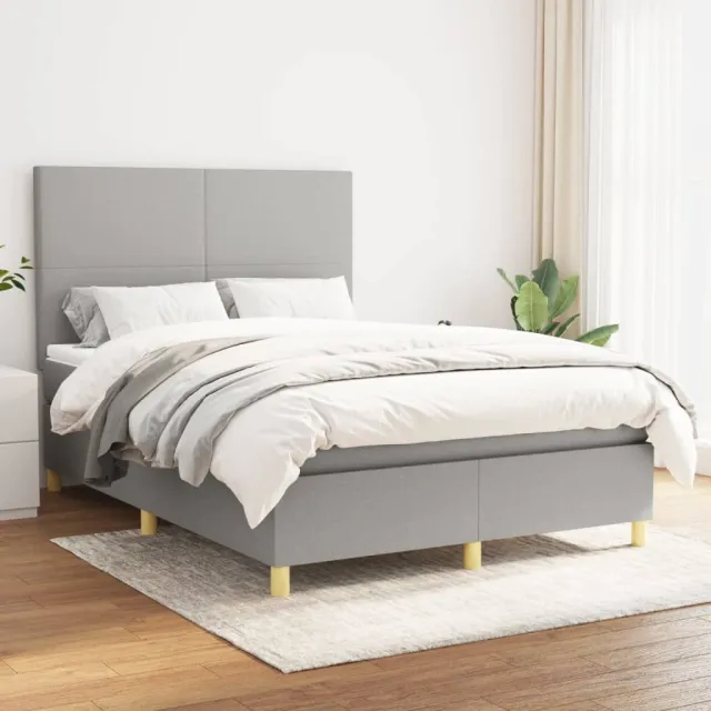 vidaXL Boxspring met matras stof lichtgrijs 140x190 cm grijs