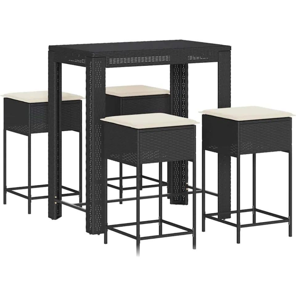 vidaXL 5-delige Tuinbarset met kussens poly rattan zwart, foto 4