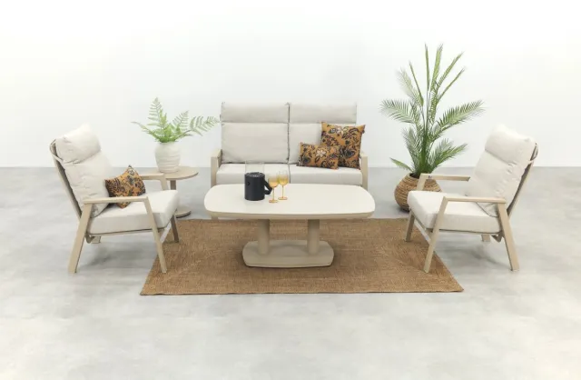 Van der Garde Tuinmeubelen Lagos/Welton verstelbare 4-zits stoel-bank aluminium loungeset - Latte Zand/Beige/Latte