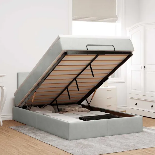 vidaXL Bed poef met matras 120x190 cm fluweel lichtgrijs grijs