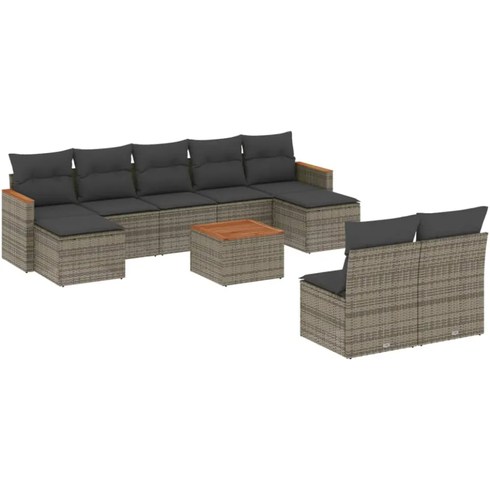 vidaXL 10-delige Loungeset met kussens poly rattan grijs, foto 3