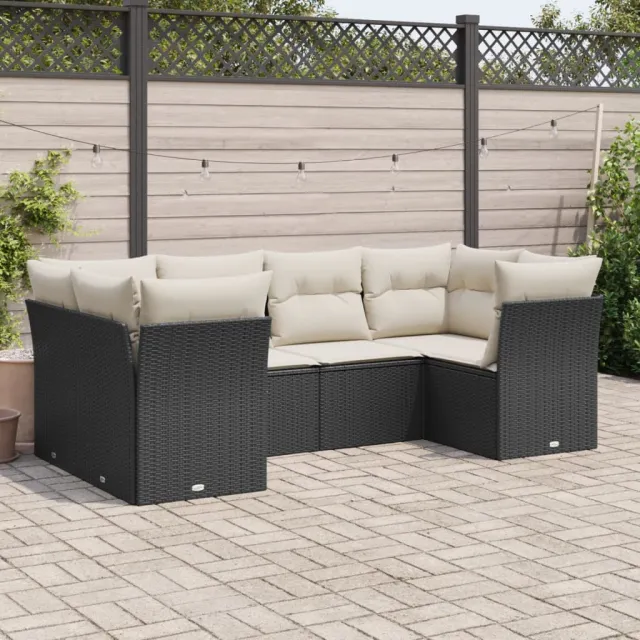 vidaXL 6-delige Loungeset met kussens poly rattan zwart, foto 2