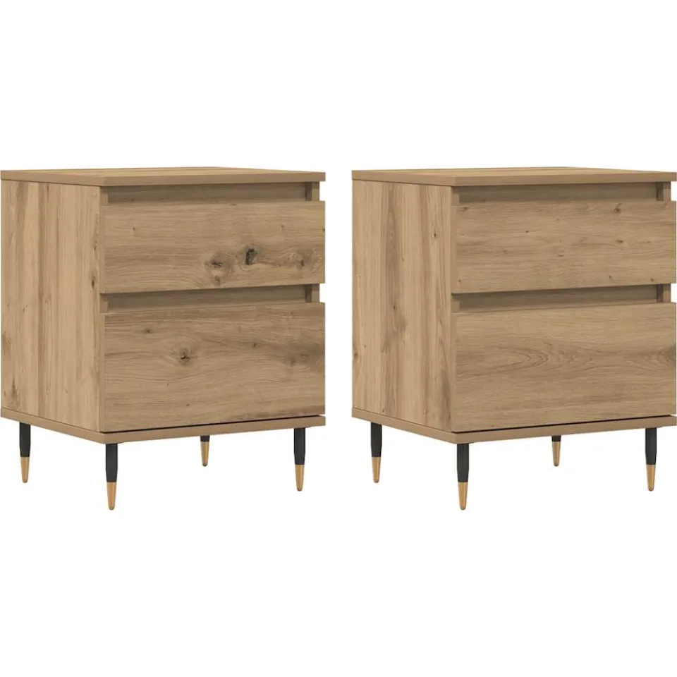 vidaXL Nachtkastjes 2 st 40x35x50cm bewerkt hout artisanaal eikenkleur, foto 3