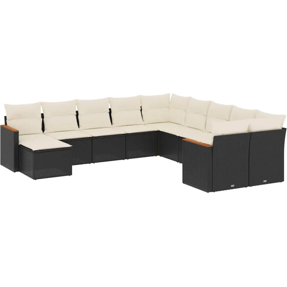 vidaXL 11-delige Loungeset met kussens poly rattan zwart