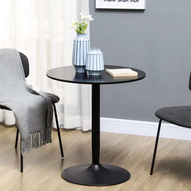 MIVRAY Ronde Eettafel - Modern MDF Tafelblad Met Stalen Voet - Voor Kleine Keuken En Eethoek Voor Twee Personen - Zwart - 70 Bij 70 Bij 75 Cm