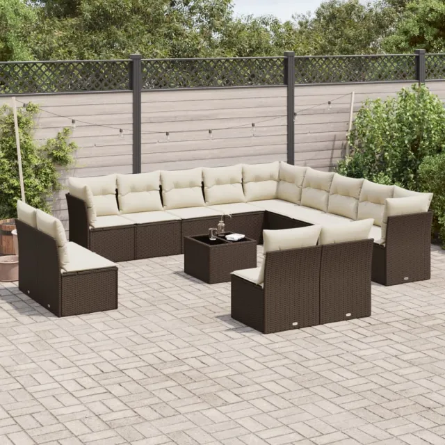 vidaXL 14-delige Loungeset met kussens poly rattan bruin, foto 2