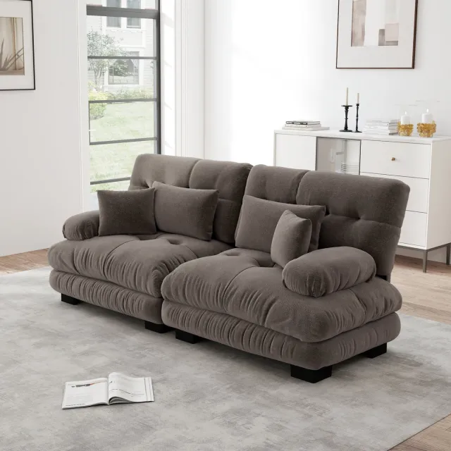 STILVORA Hoekbank - Modulair Cloud Design - Diepe Zitting Met Lendenkussens - Voor Woonkamer En Kantoor - Chenille Bruin
