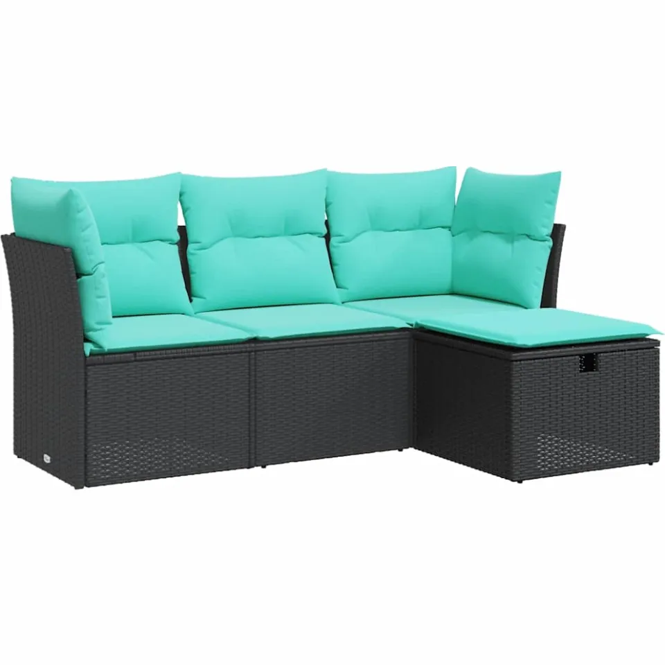 vidaXL 4-delige Loungeset met kussens poly rattan zwart, foto 3