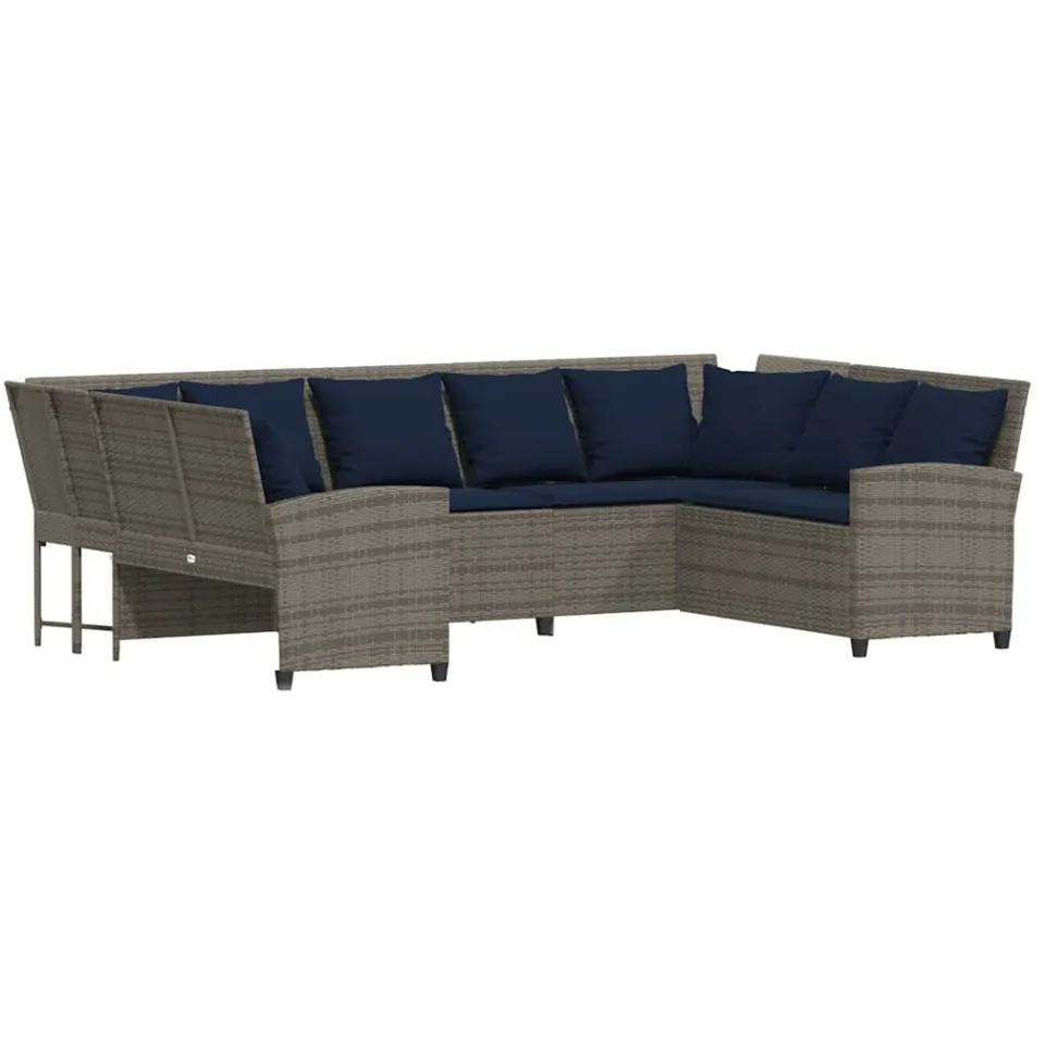 vidaXL Tuinbank met kussens poly rattan grijs