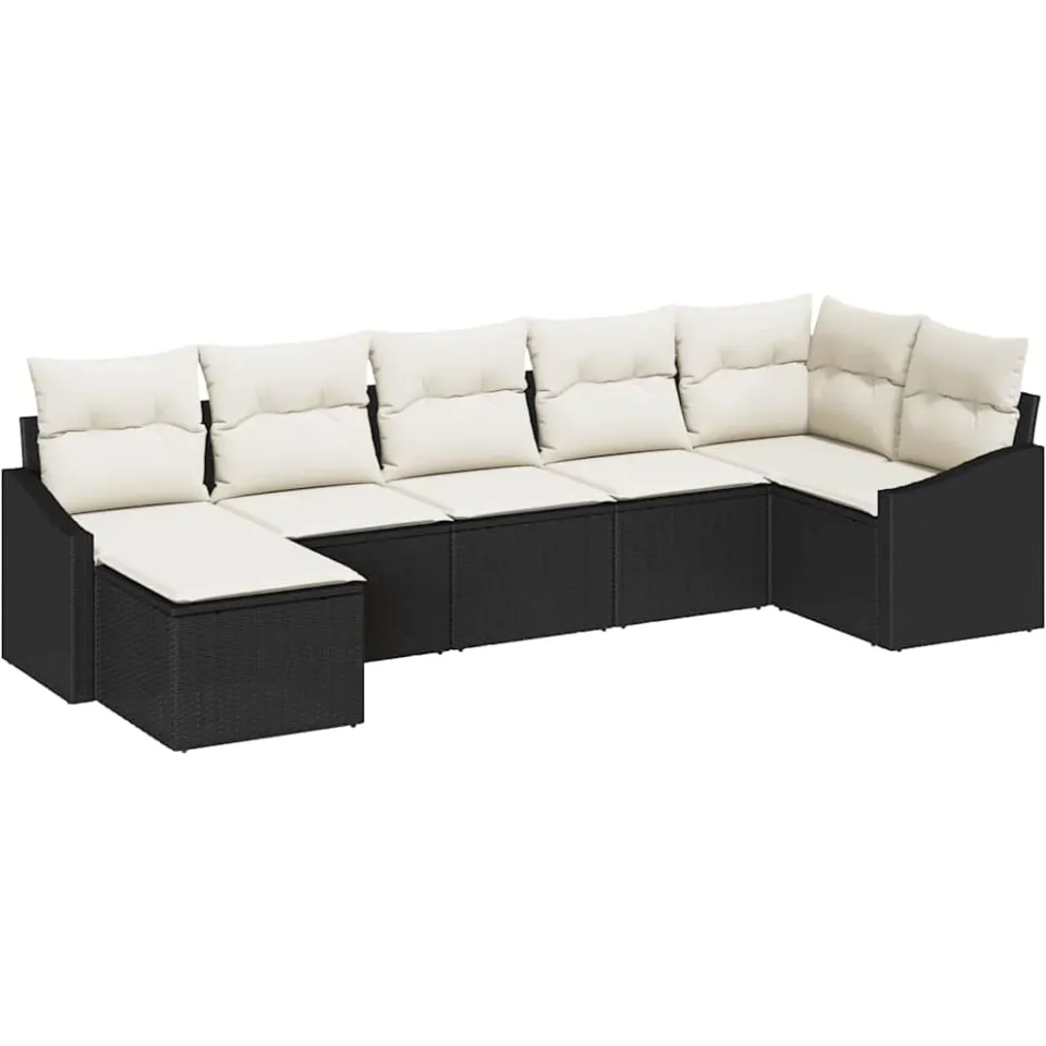 vidaXL Bankstel 7 st Zwart poly rattan
