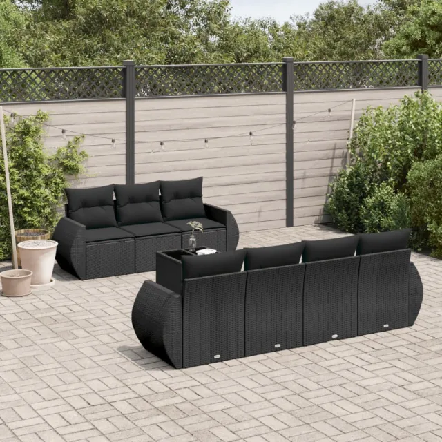vidaXL 8-delige Loungeset met kussens poly rattan zwart, foto 2