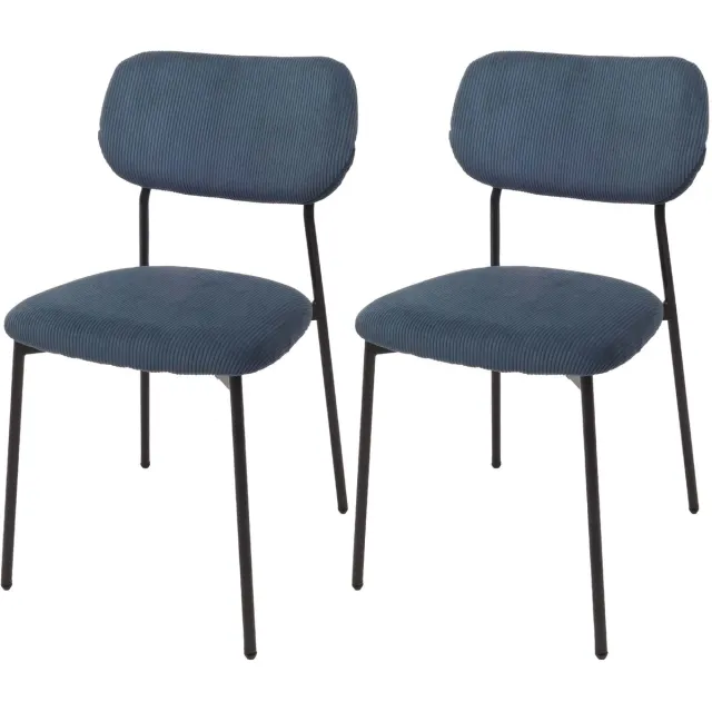 MCW Set van 2 eetkamerstoelen MCW-O26, keukenstoel gestoffeerde stoel, koord (330g/m²) stof/textiel metaal ~ blauw