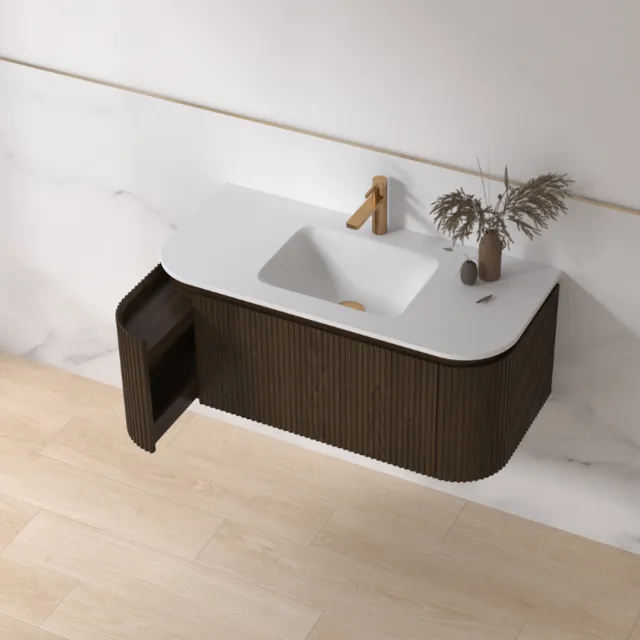Sanilux Badmeubelset Sanilux Eleganza 100 cm Keramiek 1 Kraangat Dark Walnut