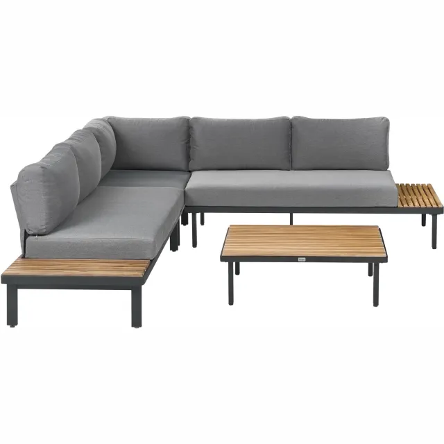 Beliani FIVIZZANO - Hoekloungeset 5-zits - Grijs - Acaciahout