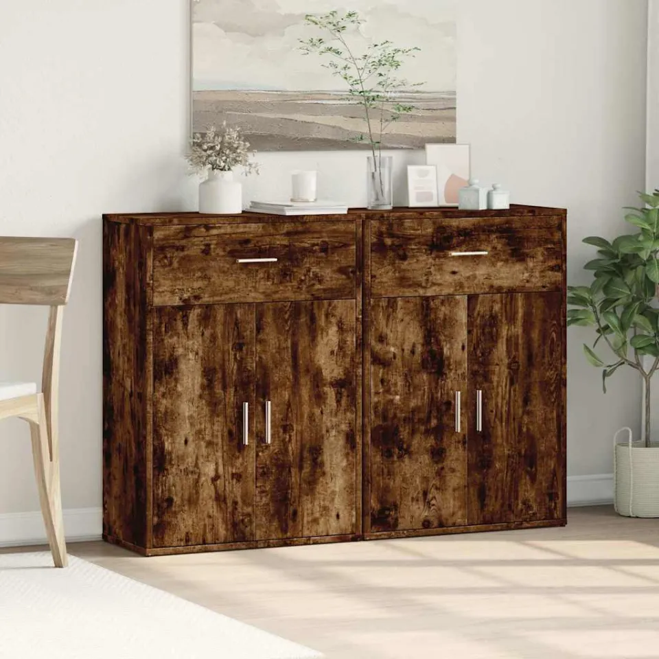 vidaXL Dressoirs 2 st 60x30x84 cm bewerkt hout gerookt eikenkleurig, foto 3