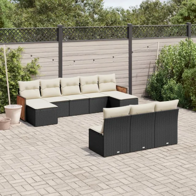 vidaXL 10-delige Loungeset met kussens poly rattan zwart, foto 2