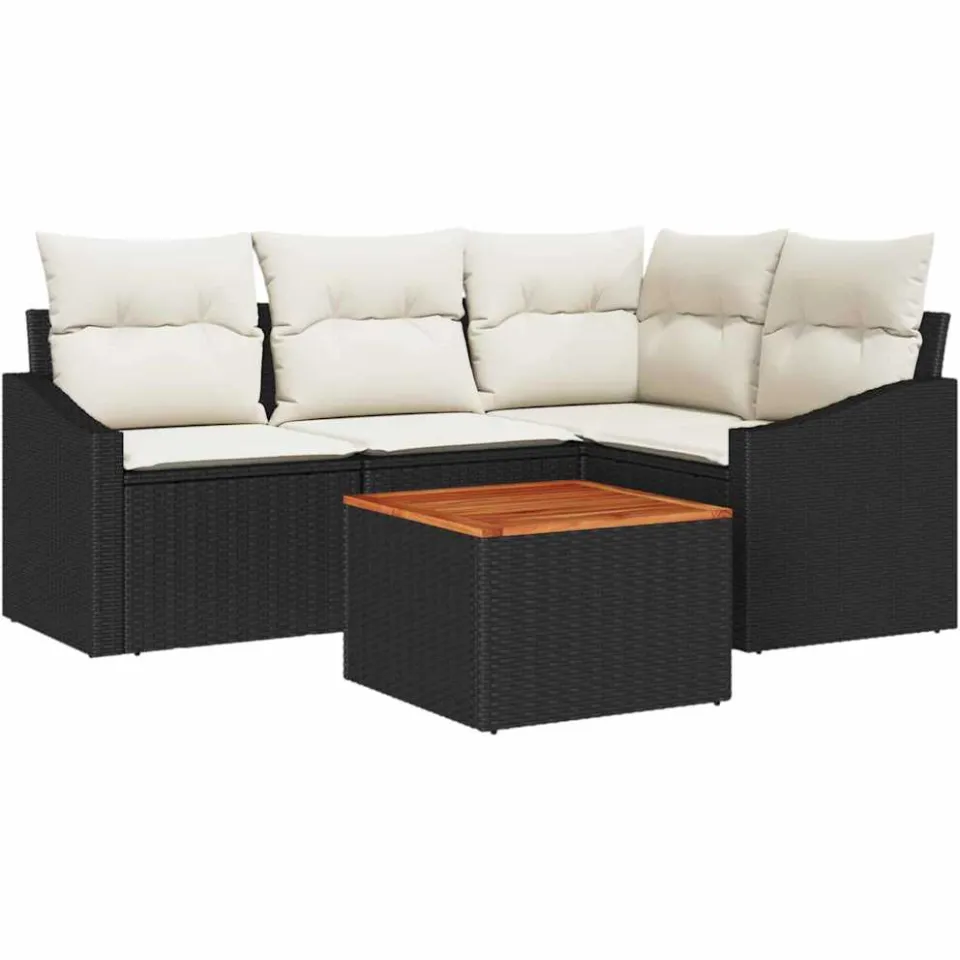 vidaXL Tuinbankenset 5 st Zwart en Crème poly rattan