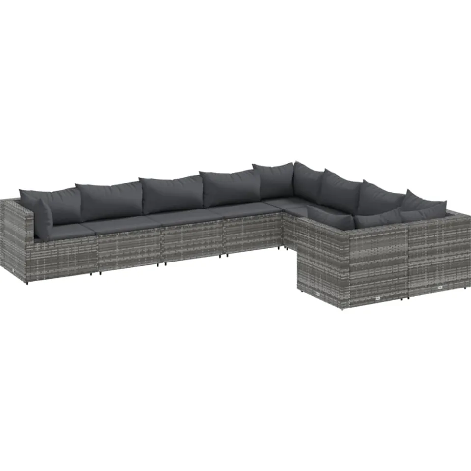 vidaXL 9-delige Loungeset met kussens poly rattan grijs
