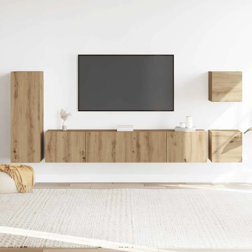 vidaXL 5-delig Tv-meubelset wandmontage bewerkt hout artisanaal eiken, foto 2