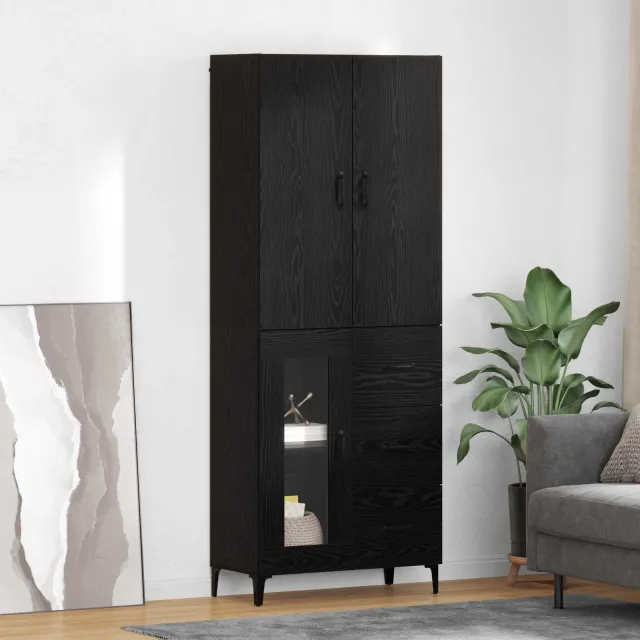 vidaXL Highboard Zwart Eiken 69,5 x 34 x 180 cm Bewerkt hout, foto 2
