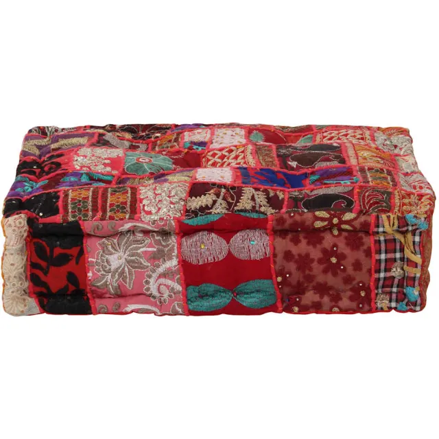 vidaXL Poef patchwork vierkant handgemaakt 50x50x12 cm katoen rood Meerkleurig