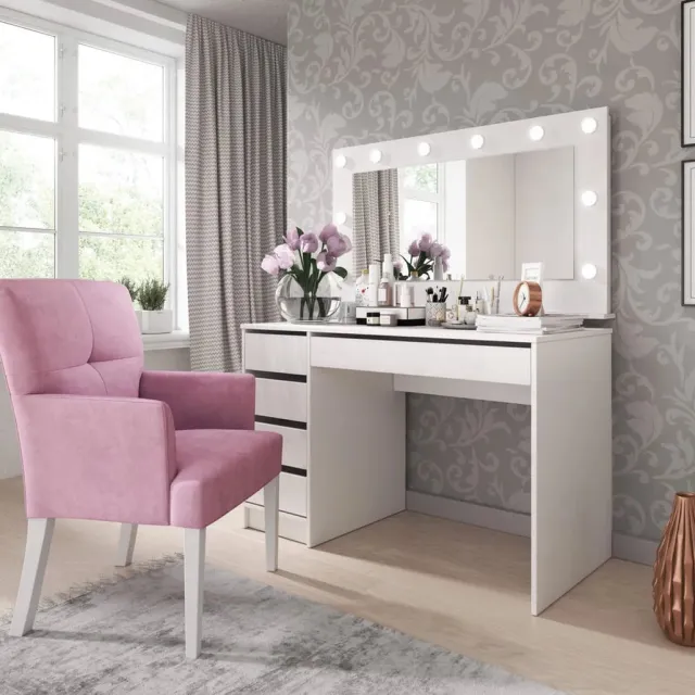 InspireME Kaptafel, modern bureau + spiegel met led-verlichting, make-up tafel Make up spiegel - Kaptafel met spiegel en verlichting -Toilettafel (120x75x120cm) AGA Wit
