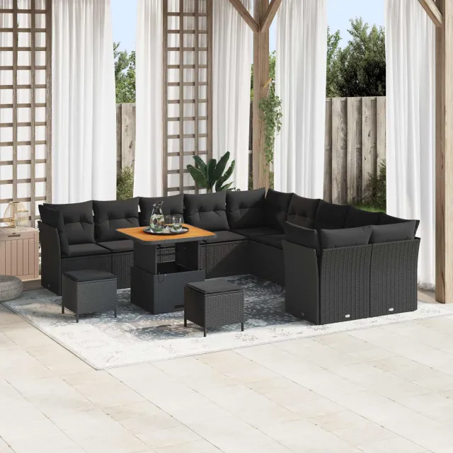 vidaXL Tuinbankenset 13 st Zwart poly rattan, foto 2