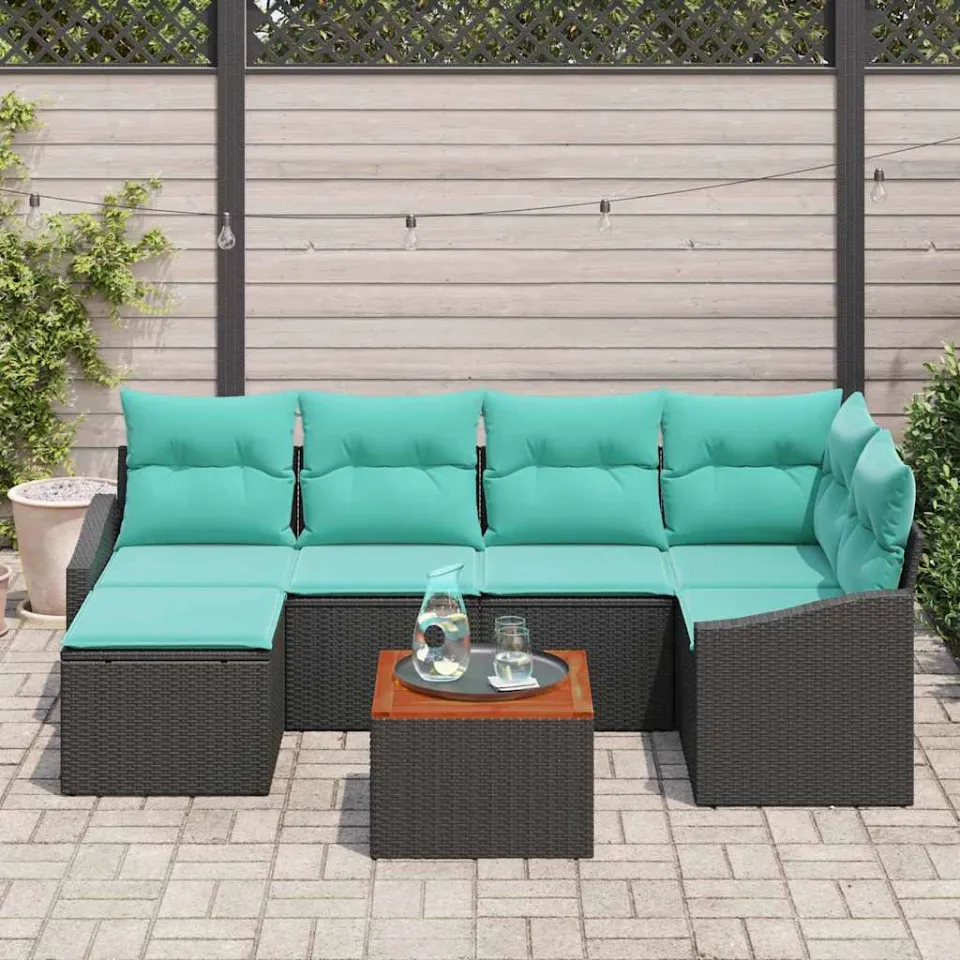 vidaXL Tuinbankenset 7 st Zwart poly rattan, foto 2