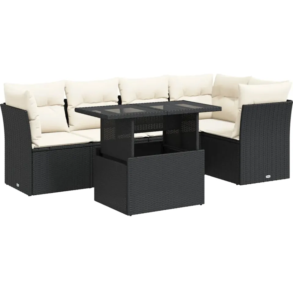 vidaXL 6-delige Loungeset met kussens poly rattan zwart, foto 3