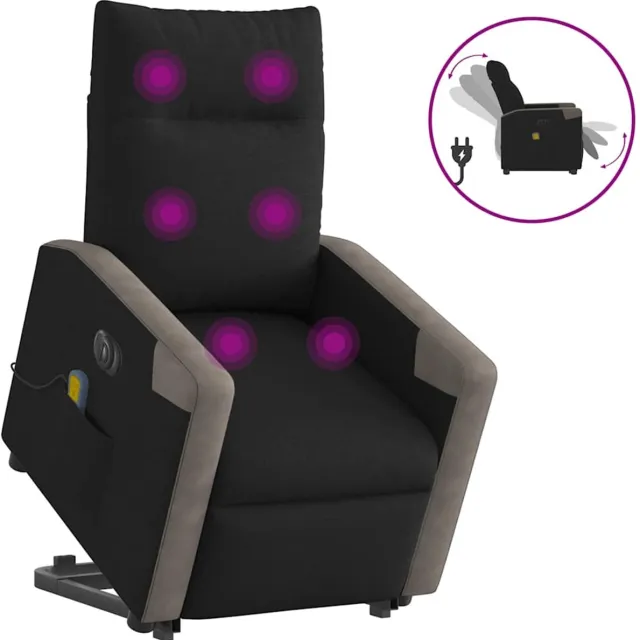 vidaXL Sta-op-massagestoel - elektrisch - verstelbaar - stof - zwart zwart en grijs