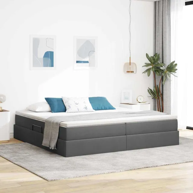 vidaXL Opslag bed met matras Donkergrijs 200 x 200 cm Polyester grijs