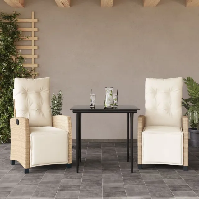 vidaXL 3-delige Tuinset met kussens poly rattan beige