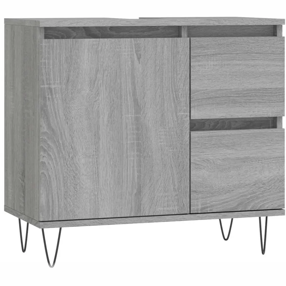 vidaXL Badkamerkast 65x33x60 cm bewerkt hout grijs sonoma eikenkleurig, foto 3