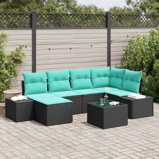 vidaXL Tuin Sofa Set 6 st Zwart en Turquoise poly rattan, foto 2