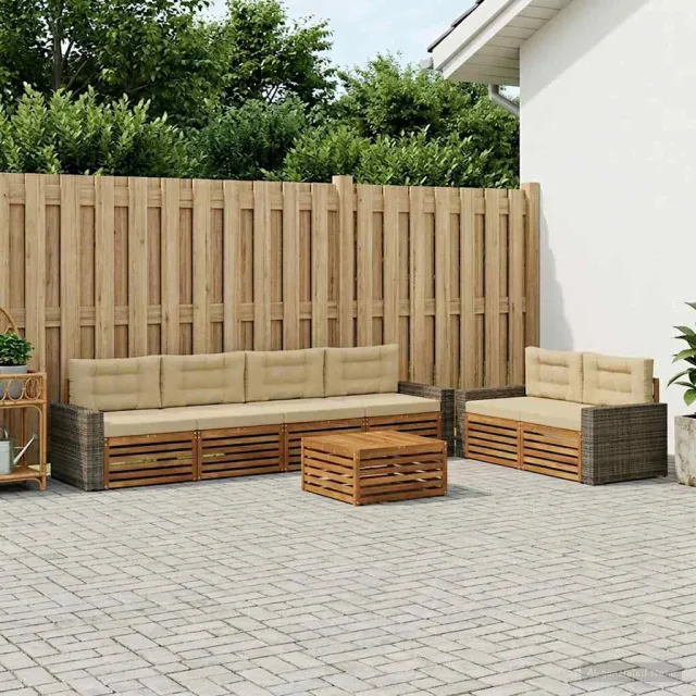 vidaXL Buiten bankenset 7 st 6-zits Natuurlijk en Beige
