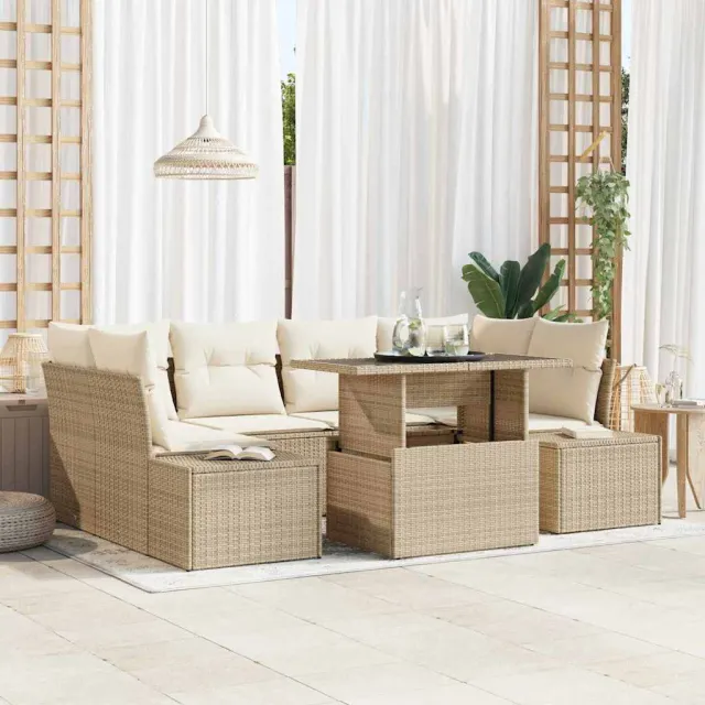 vidaXL Tuin Sofa Set 7 st Beige en Crème 100 x 55 x 73 cm