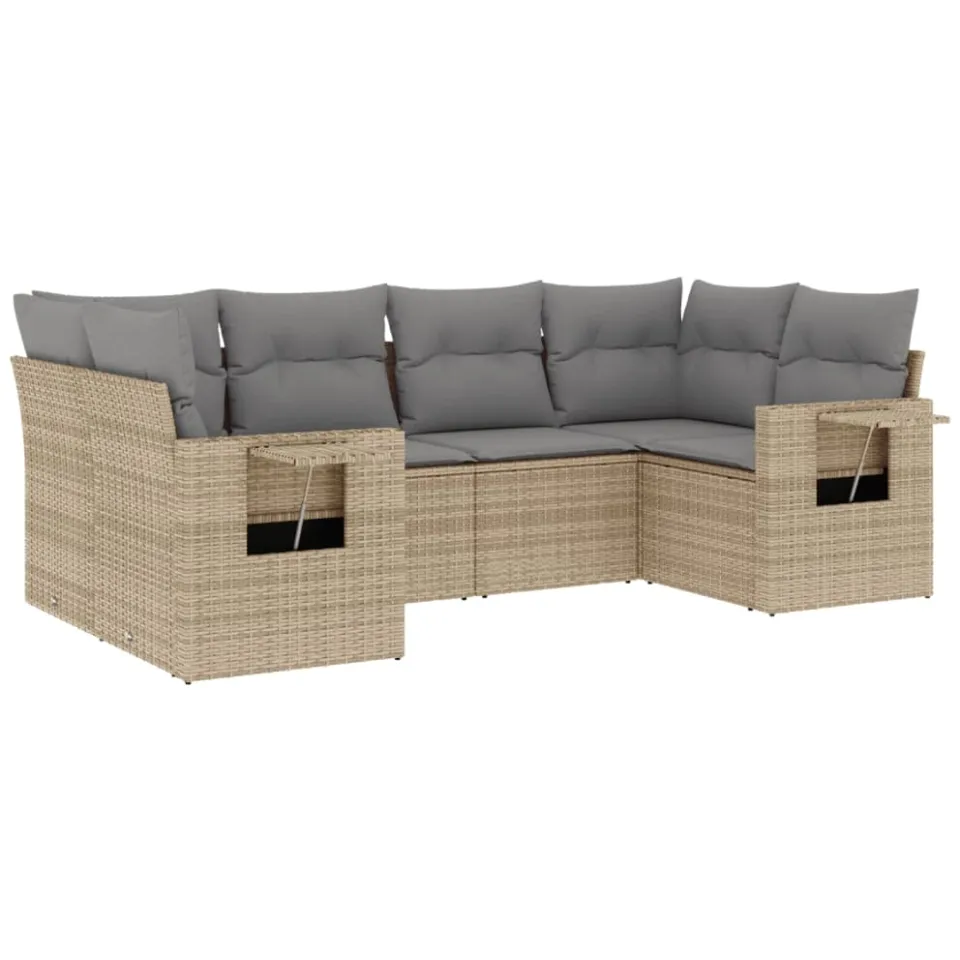 vidaXL 6-delige Loungeset met kussens poly rattan beige