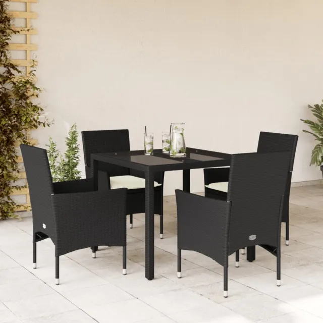 vidaXL 5-delige Tuinset met kussens poly rattan en glas zwart, foto 2