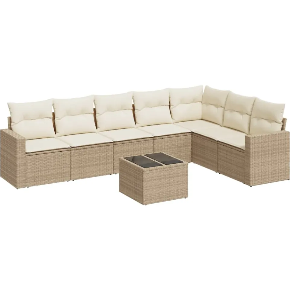 vidaXL 8-delige Loungeset met kussens poly rattan beige, foto 4