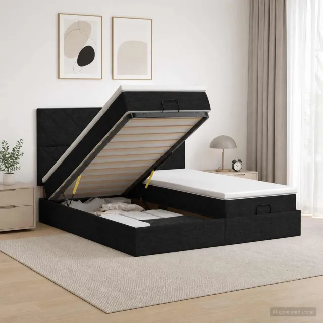vidaXL Ottoman bed met matras met hoofdeinde 2 st Zwart Stof