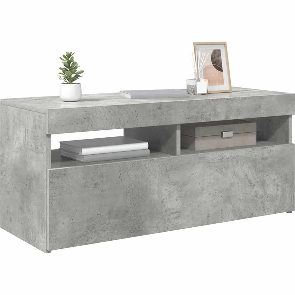 vidaXL Tv-meubel met LED-verlichting 90x35x40 cm betongrijs grijs, foto 3