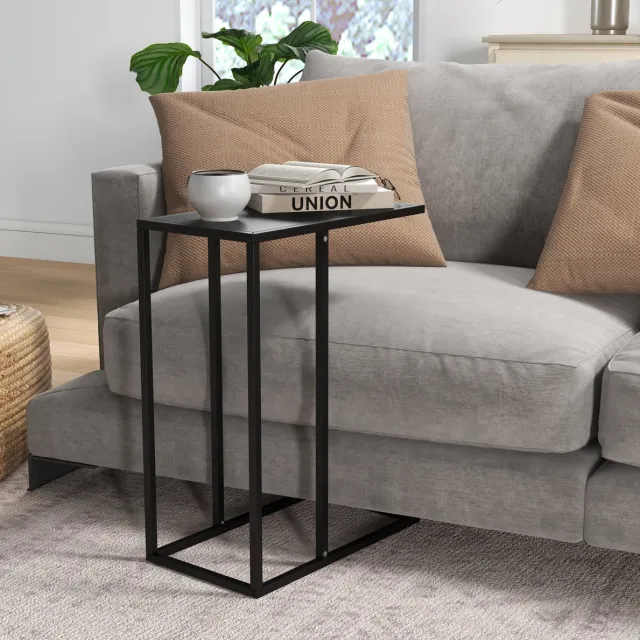 DESMIU Bijzettafel - C-Vorm Met Stalen Frame - Voor Bank, Bed En Laptopgebruik In Woonkamer - Zwart Staal - 46 x 26 x 60 Cm