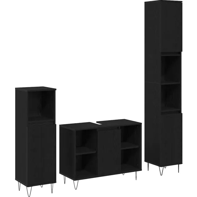 vidaXL Badkamermeubelset 3 st Zwart Eiken 30 x 30 x 180 cm