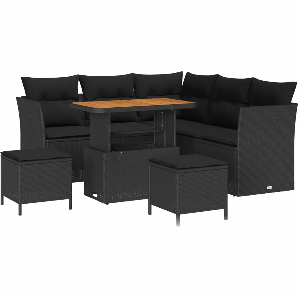 vidaXL Tuinbankenset 8 st Zwart poly rattan, foto 3