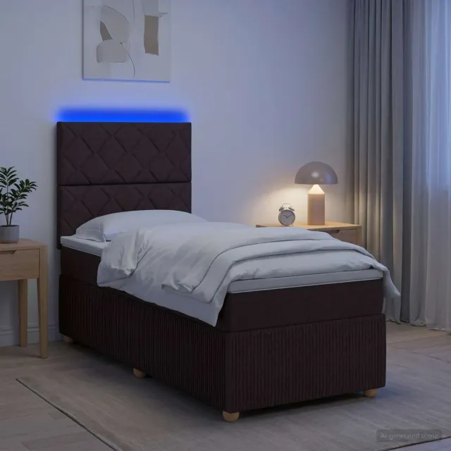 vidaXL LED Boxspring Bed met Matras Donkerbruin 100 x 200 cm Stof