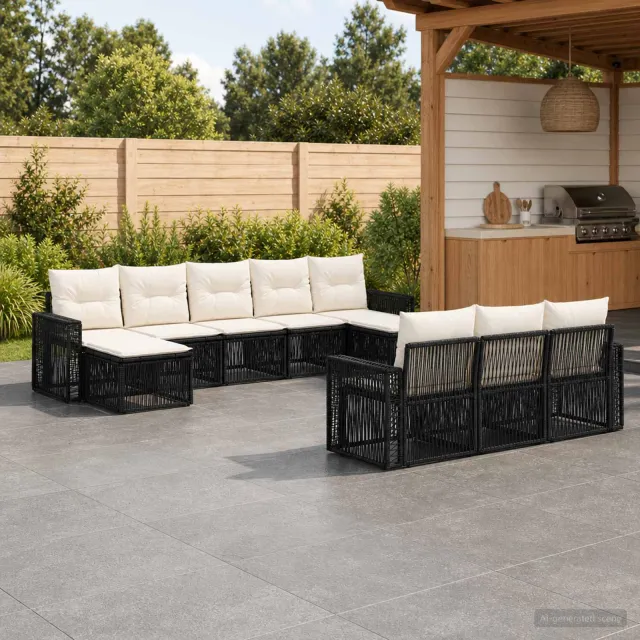 vidaXL Tuinbankenset 10 st 10-zits Zwart en Cream Wit poly rattan, foto 2