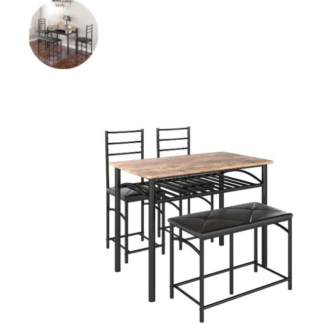 GranMaison Bartafel keuken - Bartafel Set - Barkruk - Barstoel - Keukenstoel - Voetsteun - Rustiek bruin