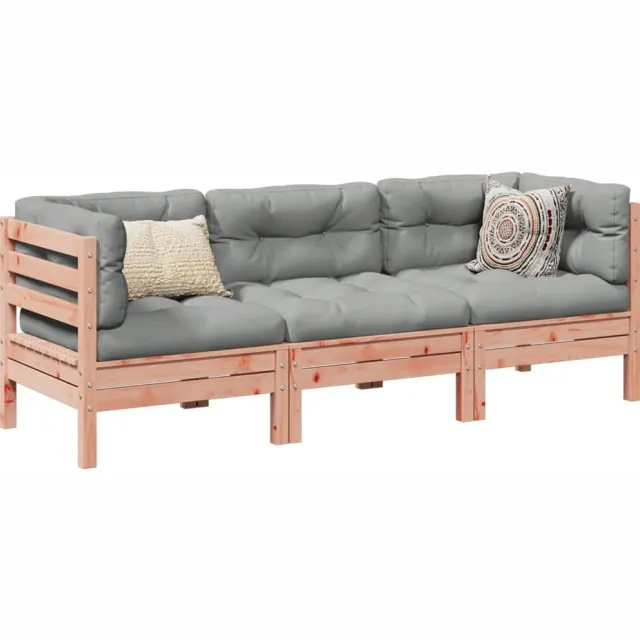vidaXL 3-delige Loungeset met kussens massief douglas vurenhout Bruin